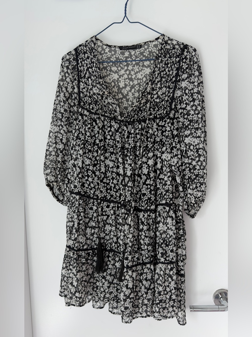 Black + White Floral Boho Tunic Dress